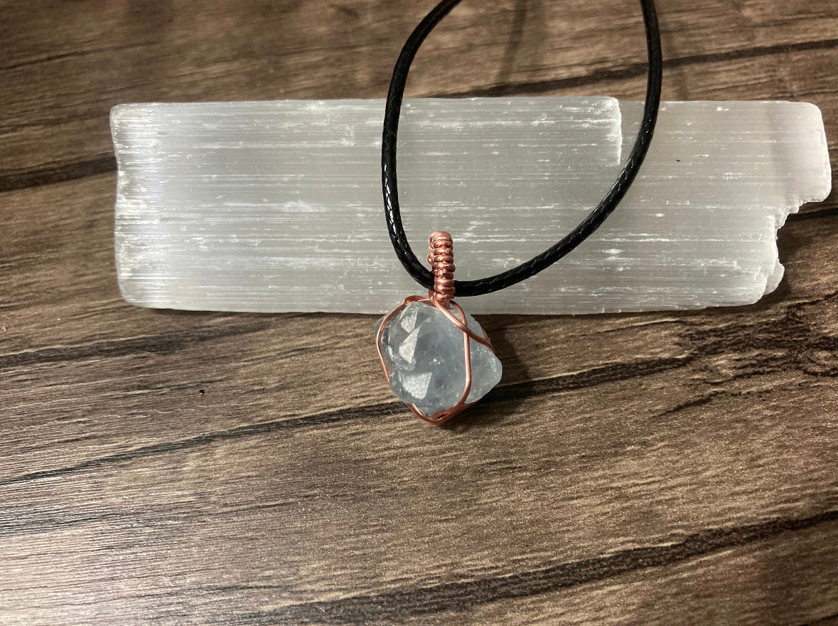 Mini Wire Wrapped Celestite Pendant Necklace