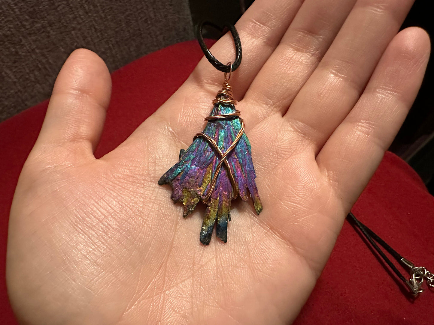 Wire Wrapped Titanium Coated Black Kyanite Fan necklace