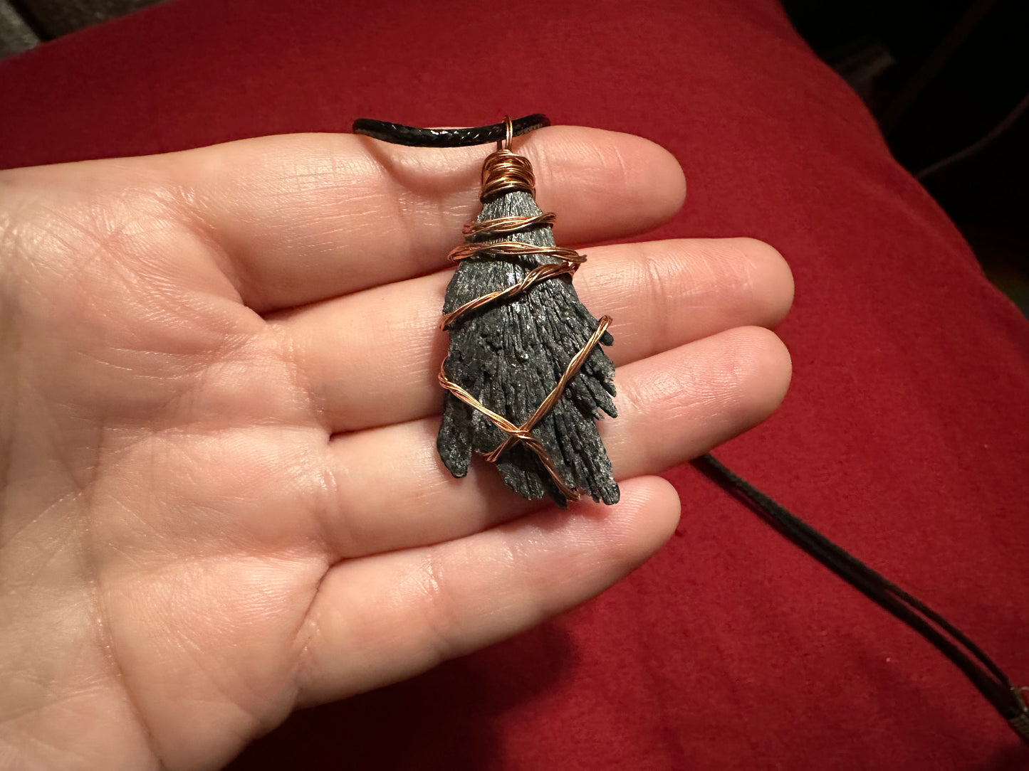 Wire Wrapped Black Kyanite Fan necklaces