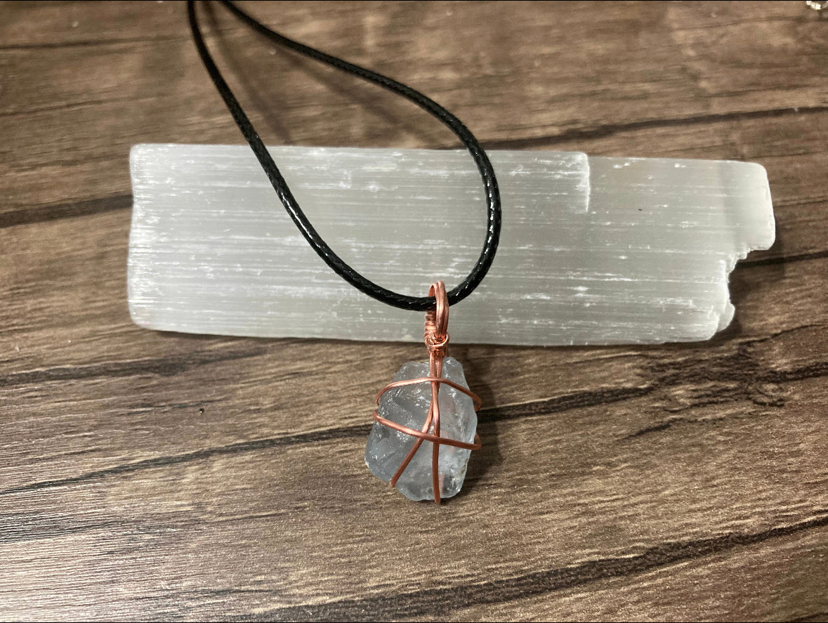 Mini Wire Wrapped Celestite Pendant Necklace