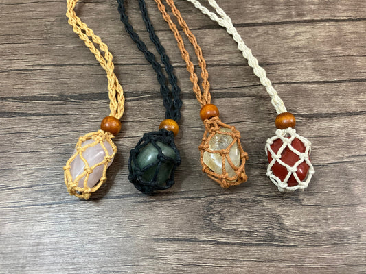 Macrame Crystal Cage necklace