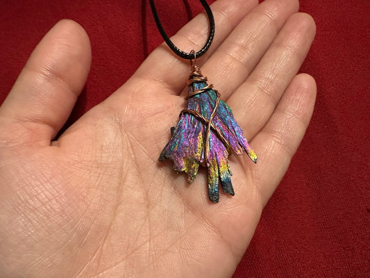 Wire Wrapped Titanium Coated Black Kyanite Fan necklace