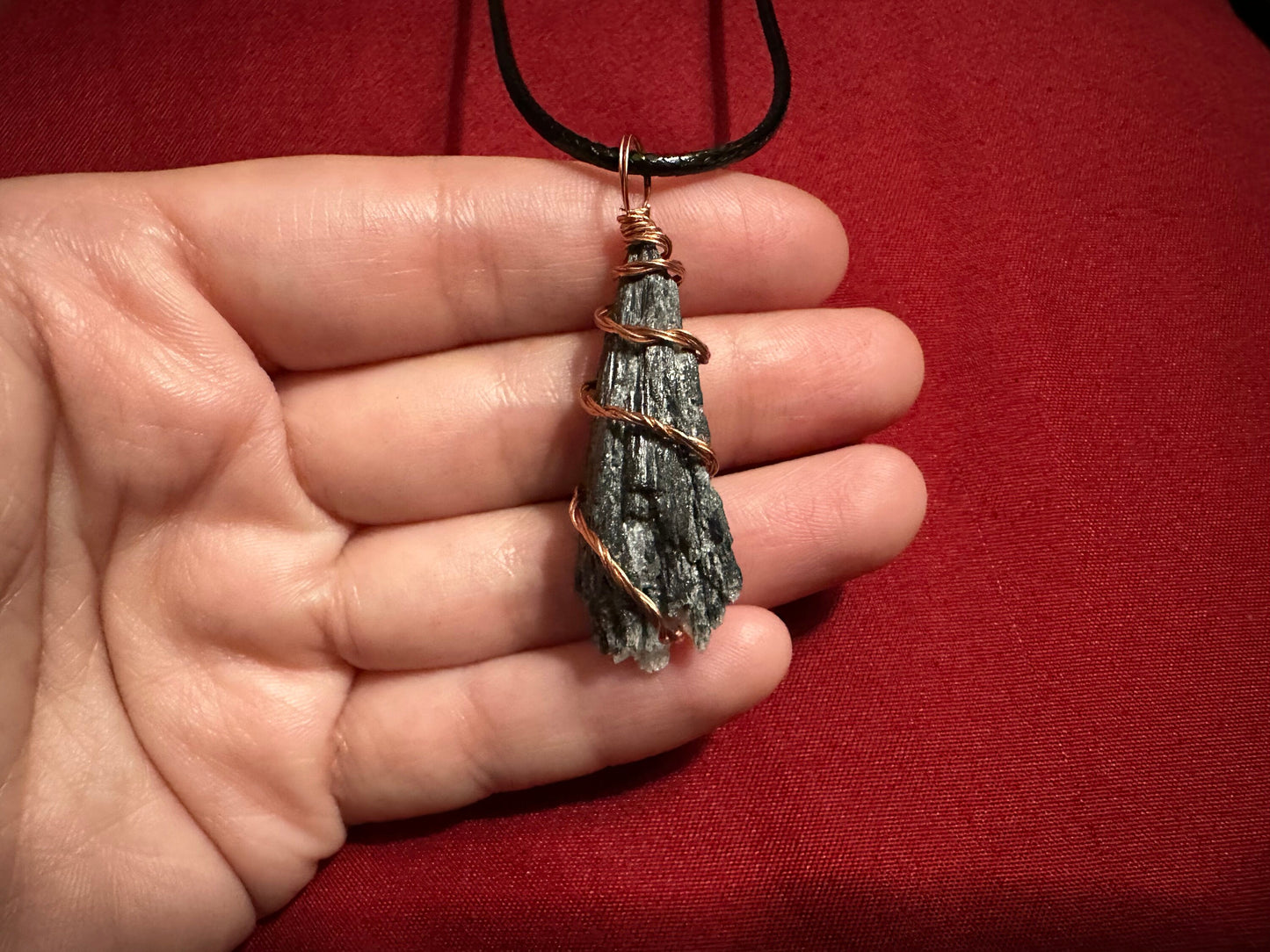 Wire Wrapped Black Kyanite Fan necklaces