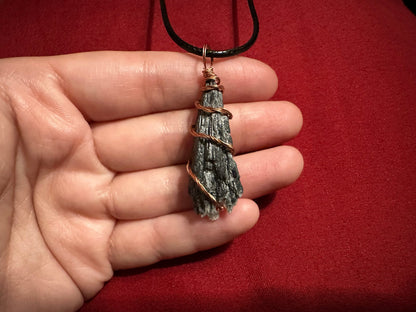 Wire Wrapped Black Kyanite Fan necklaces