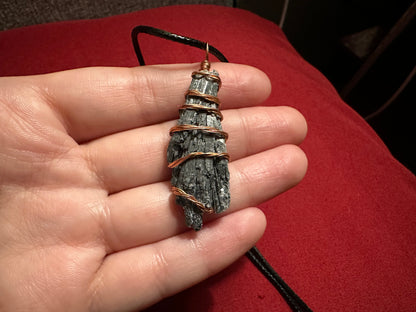 Wire Wrapped Black Kyanite Fan necklaces