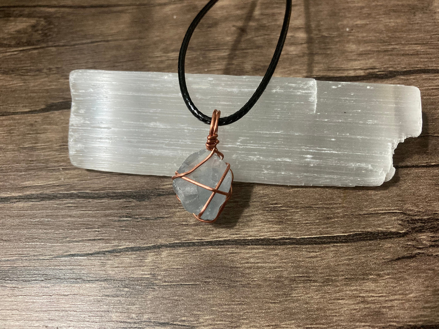 Mini Wire Wrapped Celestite Pendant Necklace