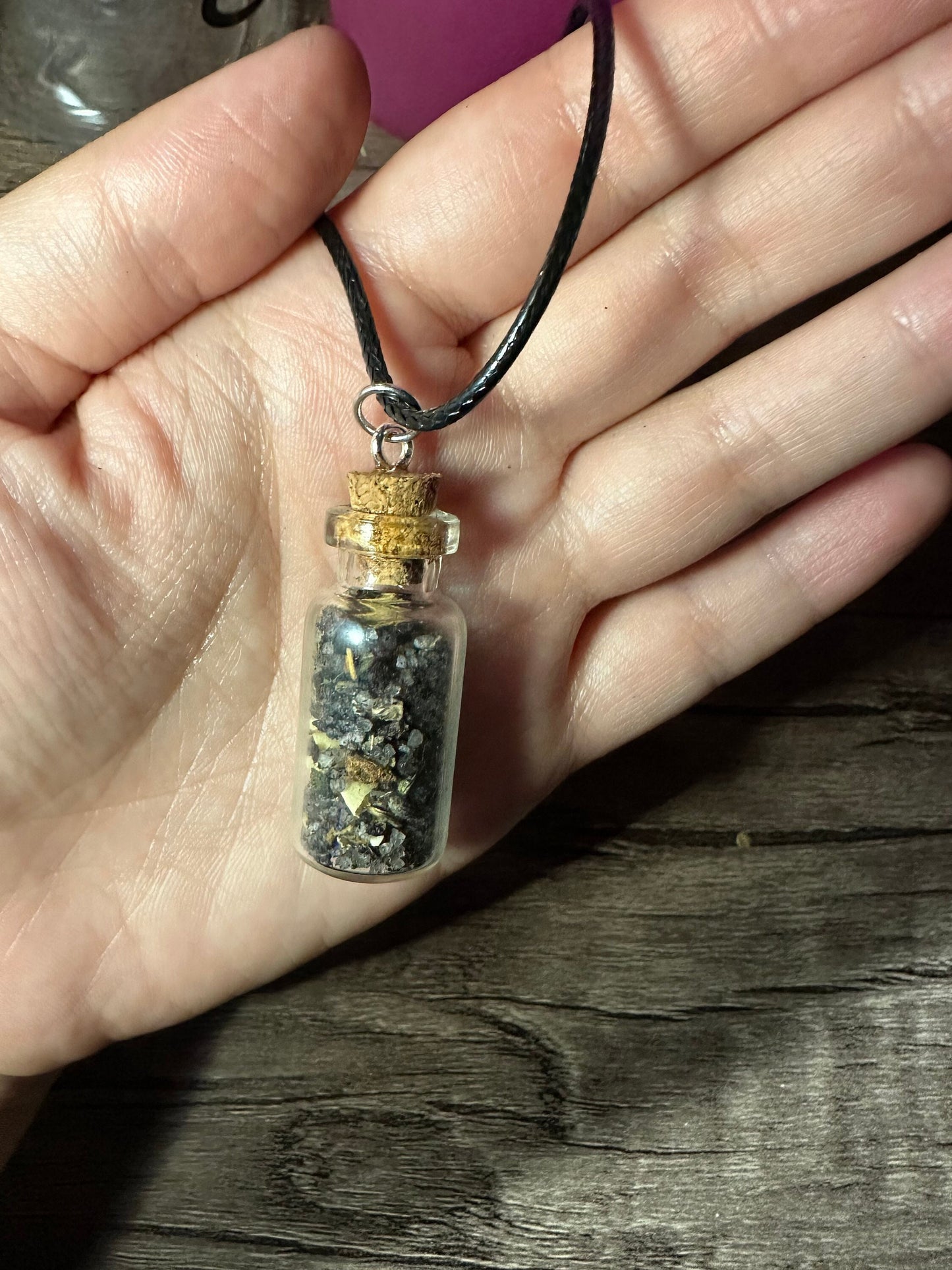 Witches Black Salt Protection Spell Jar Necklace